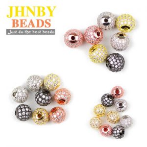 JHNBY 4pcs White Zircon Copper Spacer beads 6/8/10mm Round Pave CZ Crystal ball Loose beads Jewelry bracelet making DIY Findings