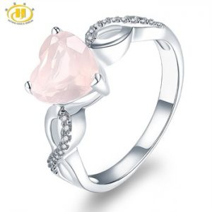 Hutang Women's Ring Natural Rose Quartz Solid 925 Sterling Silver Heart Rings Fine Pink Gemstone Elegant Jewelry Infinite Love