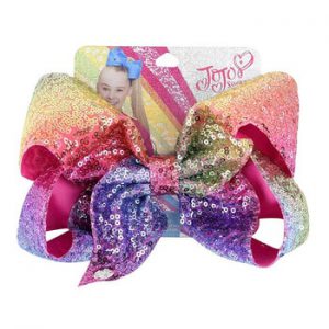 8" Sequin Rainbow JoJo siwa Bow With Hair Clip For Girls Kids Handmade Boutique Knot Jumbo Hair Bow Hairgrips Hair Accessories