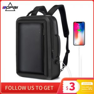 BOPAI Men Backpack Enlarge Anti Theft Laptop Backpacking for 15.6 Inches USB External Charge Multifunction Business Bagpack Male