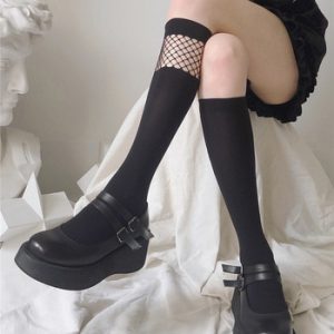 Fashion Long Stockings Women Patchwork Mesh High Knee Socks Woman Black Thigh Stockings Girls Dress Calcetine Medias