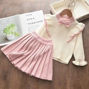 Bear Leader Girls Winter Clothes Set Long Sleeve Sweater Shirt Skirt 2 Pcs Clothing Suit Bow Baby Outfits for Kids Girls Clothes