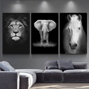 Canvas Painting Animal Wall Art Lion Elephant Deer Zebra Posters and Prints Wall Pictures for Living Room Decoration Home Decor