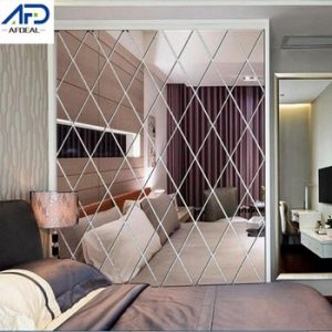 58Pcs 3D Mirror Wall Stickers Diamonds Shape Wall Mirror Sticker DIY TV Background Wall Decorative Stickers Home Decoration