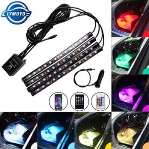 Car styling Foot Light Interior Wireless Remote/Music/Voice Control Decoration Light Cigarette LED Atmosphere RGB LampStrip