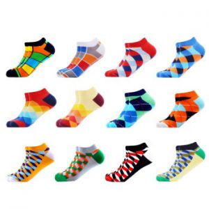 SANZETTI 6-12 Pairs/Lot Men's Ankle Socks Casual Novelty Colorful Summer Happy Combed Cotton Short Socks Plaid Dress Boat Socks