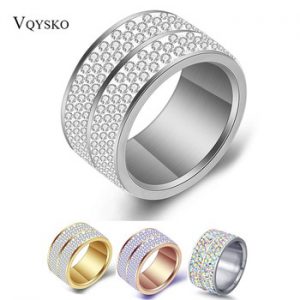 Wholesale  6 Row Crystal Jewelry Wedding Ring For Women High Quality Classic Stainless Steel Accessories Rings Party Jewelry