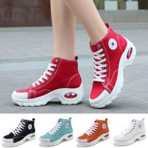 Chunky Sneakers for Women Fashion Breathable Canvas Shoes Air Cushion Increasing Lace-up Walking Sneakers