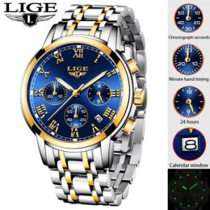 LIGE New Watches Men Luxury Brand Chronograph Men Sports Watches Waterproof All Steel Quartz Men's Watch Relogio Masculino+Box