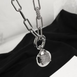 Flashbuy Punk Rhinestone Lock Pendant Choker Necklace Collar Statement Unique Clavicle Padlock Chain Necklace Women Men Jewelry