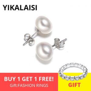 YIKALAISI 925 Sterling Silver Jewelry Natural Oblate Pearl Earrings Jewelry For Women 7-8-9-10mm Freshwater Simple Pearl earring