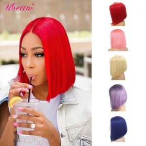 UBETTA Real Hair Wigs Colored Bob Cut Human Hair Full Machine Wig Short Bob Hair Machine Made Wig Cosplay For Black Women