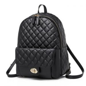 Yogodlns Luxury Black Backpack Women PU Leather Plaid Teenager School Bag PU Leather Knapsack Large Capacity Backpack 2sizes