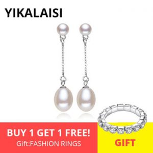 YIKALAISI 925 Sterling Silver Jewelry Natural Double Pearl Earrings Jewelry 8-9mm Fashion Long Earrings White Pink Purple Black