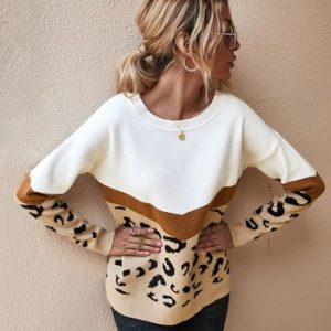 2020 Fashion Leopard Women Sweater Autumn Winter Ladies O-Neck Full Sleeve Casual Jumper Knitted Female Oversize Pullovers