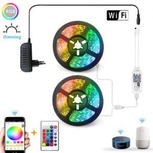 5m 10m 15m WiFi LED Strip Light RGB Waterproof SMD 2835 RGBLED Lights Strip Tape DC 12V+ Remote Control + Adapter EU