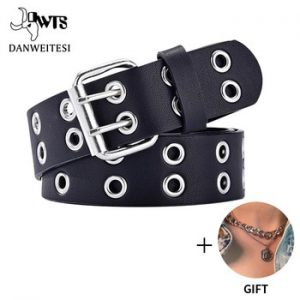 [DWTS] Leather belts for women belt female Punk Chain Fashion Belt Adjustable Row Hole Eyelet Waistband Chain Decorative belts