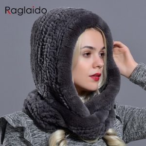 Rabbit fur hood Volume hats for women winter warm novelty knitted fur scarf hat stylish fashionable genuine large female fur hat