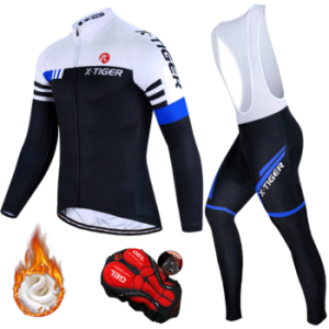 X-TIGER Cycling Jerseys Set Long Sleeve Cycling Jersey 5D Gel Padded Bib Pants Trousers Autumn Winter Thermal Fleece Cycling Set