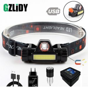 Waterproof LED headlamp COB work light 2 light mode with magnet headlight built-in 18650 battery suit for fishing