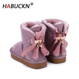 HABUCKN new Genuine Leather Fashion kids Winter Snow Boots For children Warm Winter child Shoes Pendant tassel dusk Pretty cute