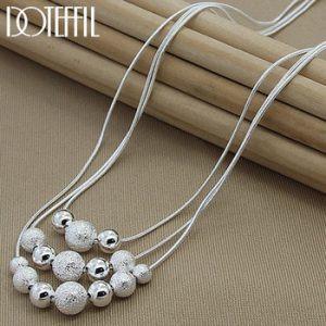 DOTEFFIL 925 Sterling Silver Smooth Matte Beads Necklace Snake Chain For Women Fashion Accessories Wedding Engagement Jewelry