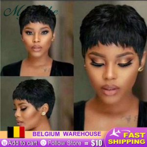 Pixie Cut Short Wigs Brazilian Straight Human Hair Wigs for Black Women Full Machine Made Ombre Wigs Cheap Short Human Hair Wigs