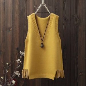 V-neck Sweater Vest Women Short Casual Loose Fringed Student Knitted Halter Korean Version Of The Wild 2020 Spring Jumper Girl