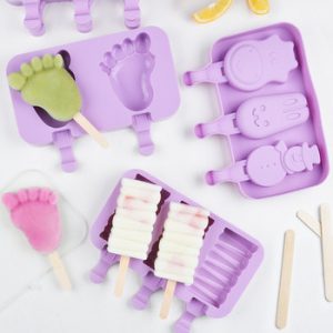 SILIKOLOVE Cute Cartoon Ice Cream Mold Silicone Popsicle Mold Reusable BPA-Free Ice Pop Mold With Lids and Sticks