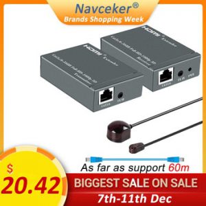 2020 HDMI Extender with IR & Loop Out 1080P HDMI Extender 60m No Loss RJ45 to HDMI Extender Transmitter Receiver over Cat5e/Cat6