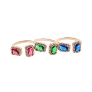 open cz ring rose gold color red blue green geometric cubic zirconia fashion women finger jewelry