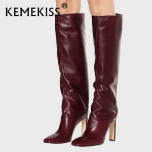 KemeKiss Plus Size 34-43 Knee High Boots Women New Design Fur Warm Winter Shoes Women Fashion High Heel Botas Woman Footwear