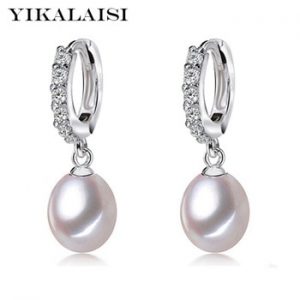 YIKALAISI 925 Sterling Silver Natural Freshwater Pearl Jewelry for office women 8-9mm Drop Earrings White Pink Purple Black