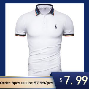 Dropshipping 2020 New Summer Cotton Polo Men Solid Deer Embroidery Short Sleeve Polo Shirt Men Fashion Polo Giraffe Mens Shirts