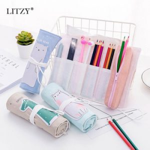 Unicorn Roll Up Pencil Case For Girls Canvas School Pencilcase Storage Bag Portable Pen Box Student Supplies Material Escolar