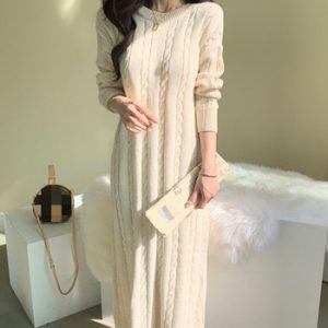 NEW Autumn Sweater Women Dress Winter Long sleeve Sweater Knitted Dresses Long loose Maxi Oversize Dresses Knitting Robe Vestido