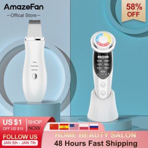 AmazeFan7in1RF&EMS lifting Beauty LED Photon Face Skin +Ultrasonic Skin Scrubber Peeling Shovel Multifunctional beauty equipment