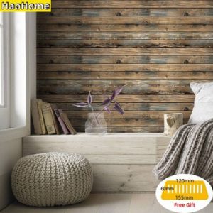 HaoHome Self Adhesive Wall Paper Faux Wood Grain Peel and Stick Wood Wallpaper Vinyl waterproof Wall Stickers