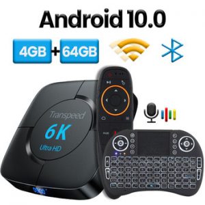 transpeed Android 10.0 Bluetooth TV Box Google Voice Assistant  6K 3D Wifi 2.4G&5.8G 4GB RAM 64G Play Store Very Fast BoxTop Box