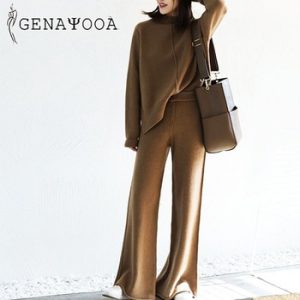 Genayooa Cashmere Two Piece Set Top And Pants 2020 Winter Korean Womens Tracksuit Set Korean Casual 2 Piece Sets Womens Outfits