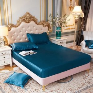 Fitted Sheet Solid Color Double Queen Size Mattress Cover Luxury Satin Silk Elastic Band Bed Sheet 180X200cm