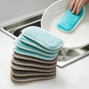 Scrub Sponges Double Sided Scouring Pad Reusable Cleaning Magic Sponges Cloth Kitchen Cleaning Tools Wipers Dish Towels