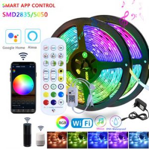 RGB SMD 2835/5050S Smart LED Strip Light Waterproof Felixble 5M 10M Tape DC12V Music WIFI Control Works with Alexa Google Home