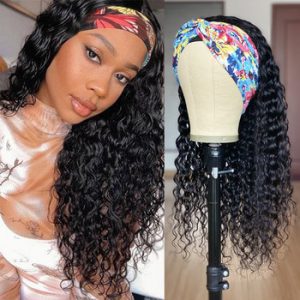 30 32 34 36 Inch Water Wave Headband Wig Human Hair Glueless Brazilian Remy Hair Kinky Curly Headband Wig For Black Women 150%