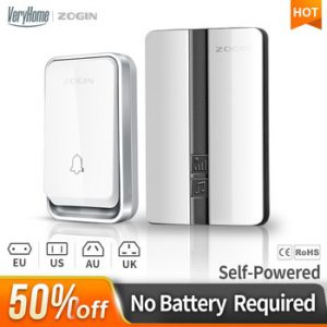 ZOGIN Wireless Doorbell Waterproof Self-powered Smart Door Bell Home No Battery Required Cordless Ring Dong Chime timbre calling