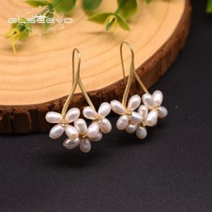 GLSEEVO Natural Fresh Water Pearl Boho Dangle Flower Earrings For Women Gifts Wedding Drop Earring Jewelry Bijoux Femme GE0546