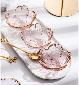 Small Glass Dish Nordic Style Gold Inlay Glass Sauce Bowl Mini Japanese Cherry Blossoms Seasoning Plate For Ice Cream Fruit Sala