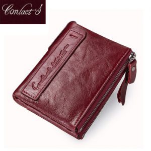 2020 Fashion Genuine Leather Women Wallet Bi-fold Wallets Red ID Card Holder Coin Purse With Double Zipper Small Women's Purse