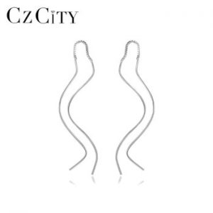 CZCITY Genuine 925 Sterling Silver Long Tassel Drop Earrings for Women Anniversary Fine Jewelry Joyeria Fina Para Gifts SE0436