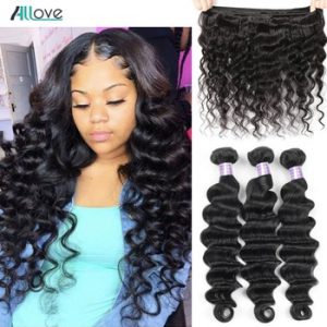 Allove Loose Deep Wave Bundles Peruvian Hair Bundles Human Hair Extensions 1/3/4 Bundles Deals Non Remy Hair Weave Bundles Weft